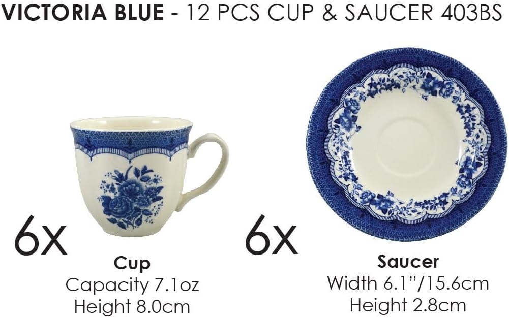 Tudor Royal 12-Piece Porcelain Cup & Saucer Set – Victoria Blue