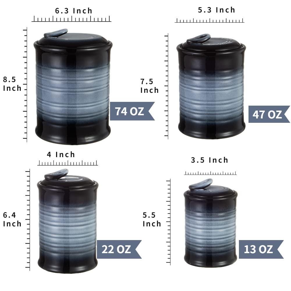 Nihow Blue Ceramic Canister Set of 4 – Airtight Lids, 13/22/47/74 oz, Dishwasher Safe
