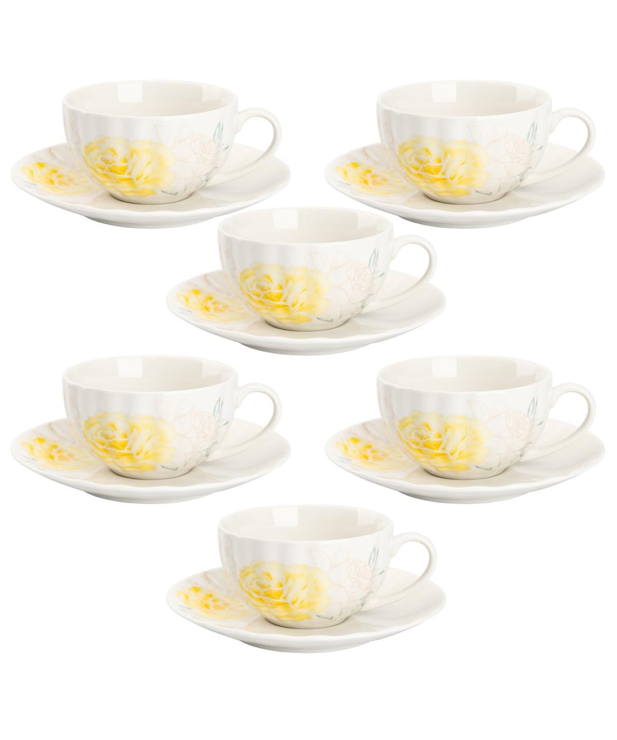 Floral Porcelain Tea Cups & Saucers Set of 6 – Midnight Blue