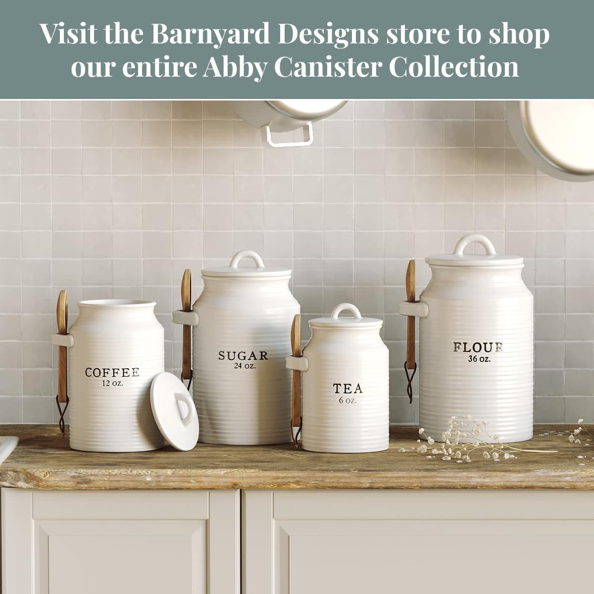 Barnyard Designs Ceramic Kitchen Canister Set of 3 – White Farmhouse, Coffee/Sugar/Tea, Airtight