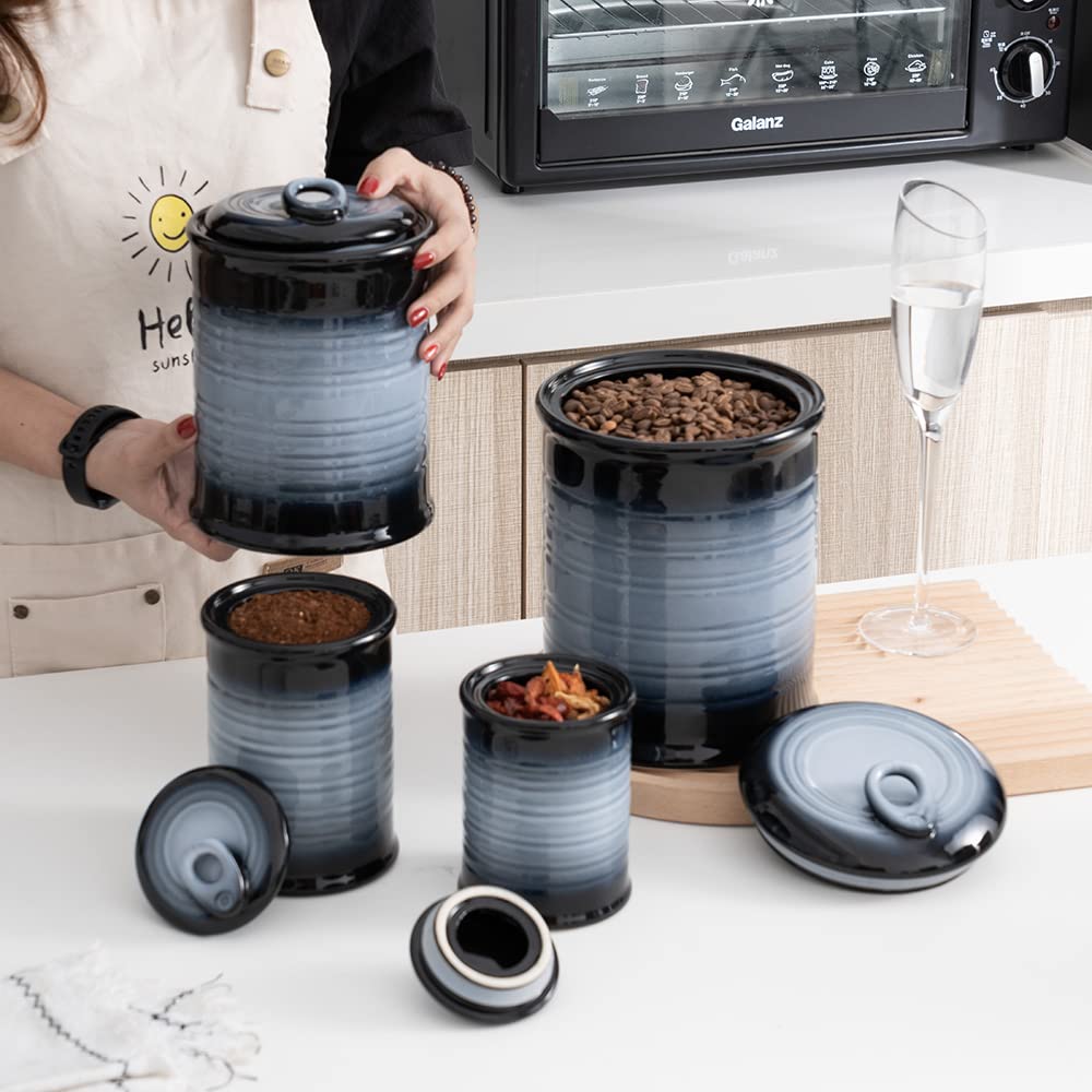 Nihow Blue Ceramic Canister Set of 4 – Airtight Lids, 13/22/47/74 oz, Dishwasher Safe