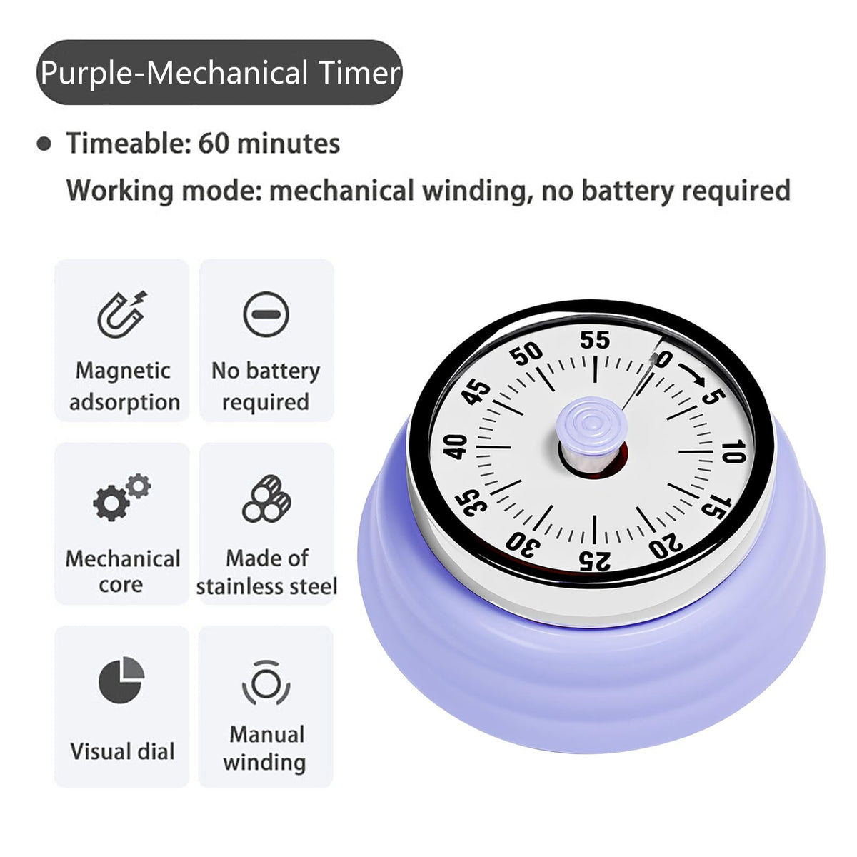 Vintage Stainless Steel Magnetic Kitchen Timer – 60 Min