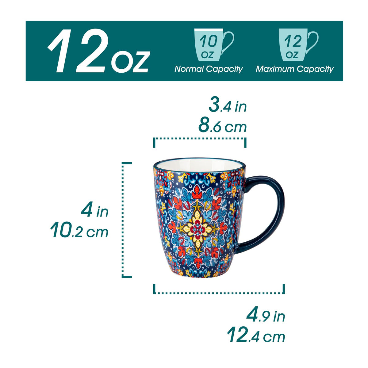 Vancasso SIMI Bohemian Ceramic Mugs Set of 6 – 16oz