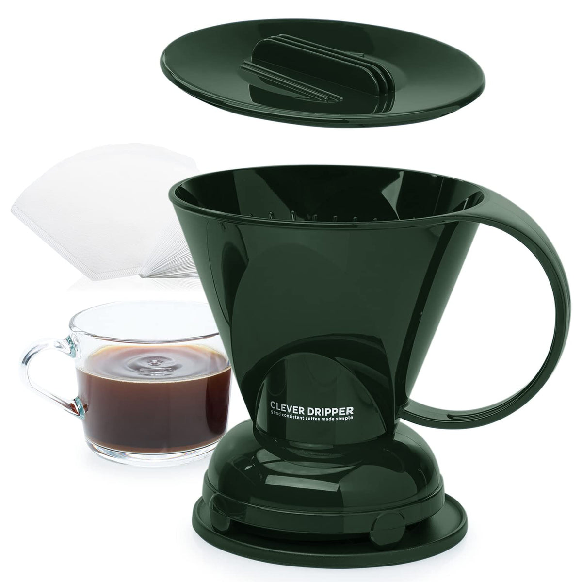 Clever Coffee Dripper & 100 Filters – 18 oz, BPA-Free, Immersion Brew