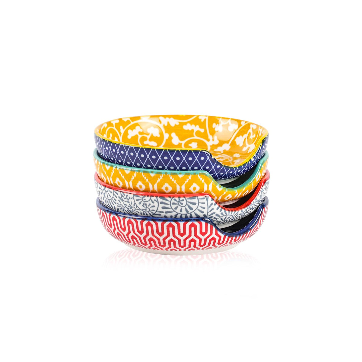 Selamica Ceramic Spoon Rest Set of 4 with Metal Holder – 4.8", Assorted Colors