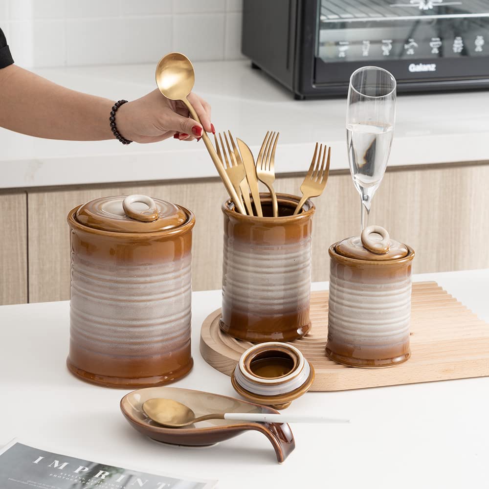 Nihow Blue Ceramic Canister Set of 4 – Airtight Lids, 13/22/47/74 oz, Dishwasher Safe