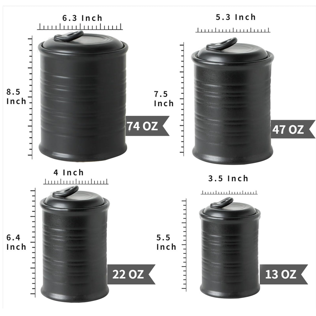 Nihow Blue Ceramic Canister Set of 4 – Airtight Lids, 13/22/47/74 oz, Dishwasher Safe