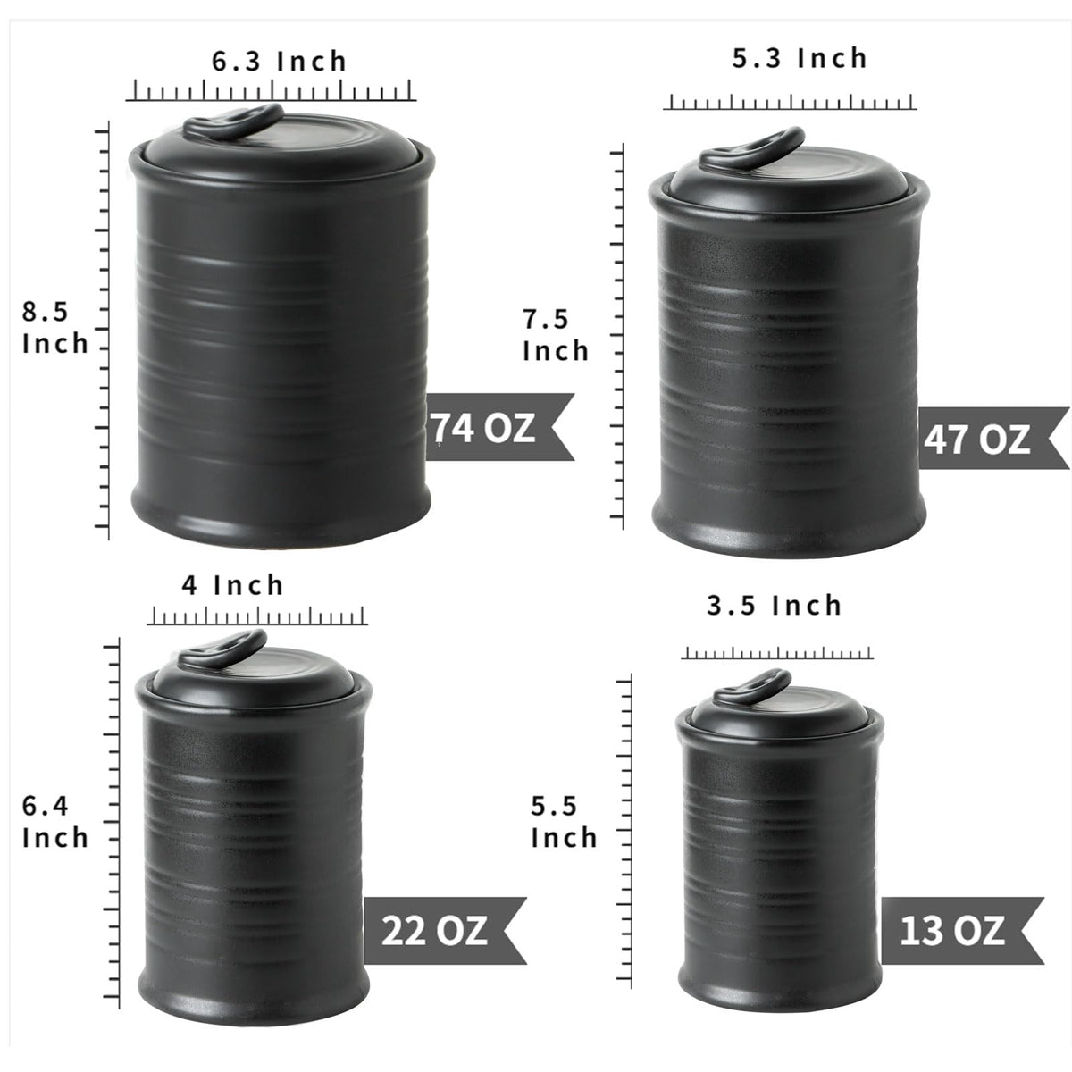 Nihow Blue Ceramic Canister Set of 4 – Airtight Lids, 13/22/47/74 oz, Dishwasher Safe
