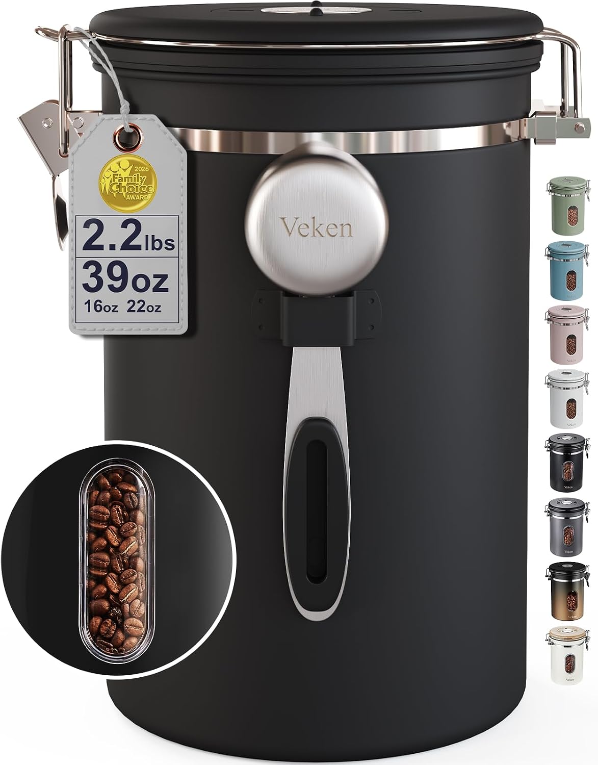 Veken Airtight Coffee Canister with Window 22oz – Black