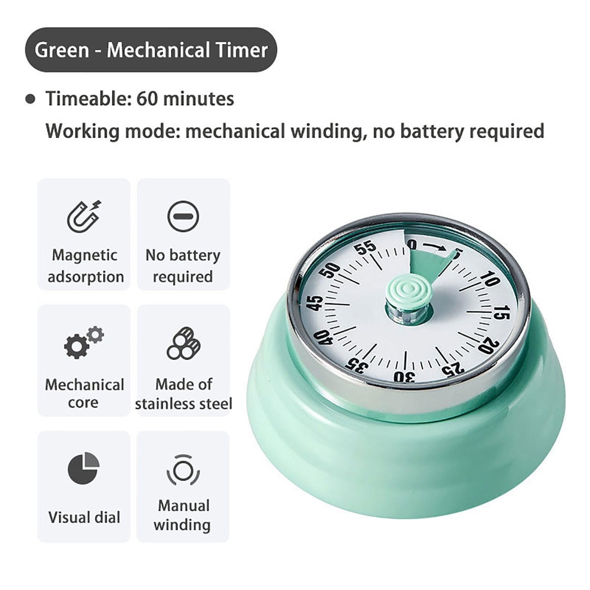 Vintage Stainless Steel Magnetic Kitchen Timer – 60 Min