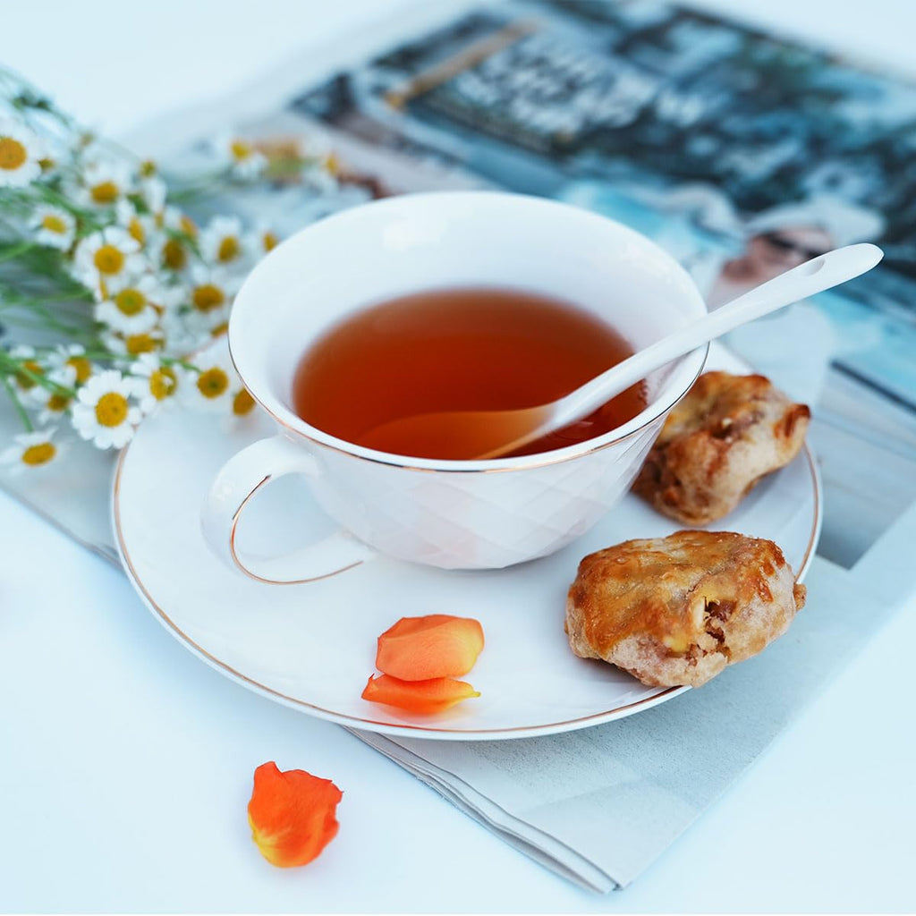 Bone China Floral Tea Cup & Saucer Set with Spoon – 7 oz