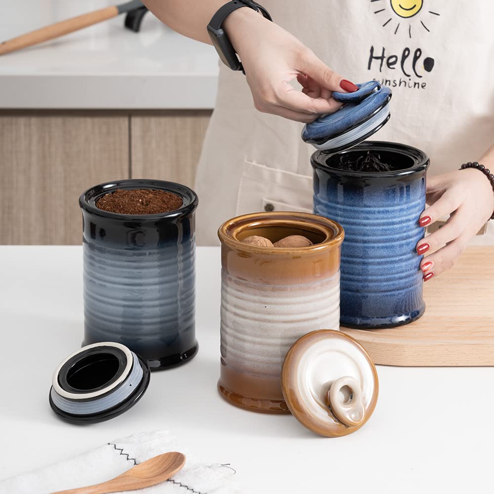 Nihow Blue Ceramic Canister Set of 4 – Airtight Lids, 13/22/47/74 oz, Dishwasher Safe