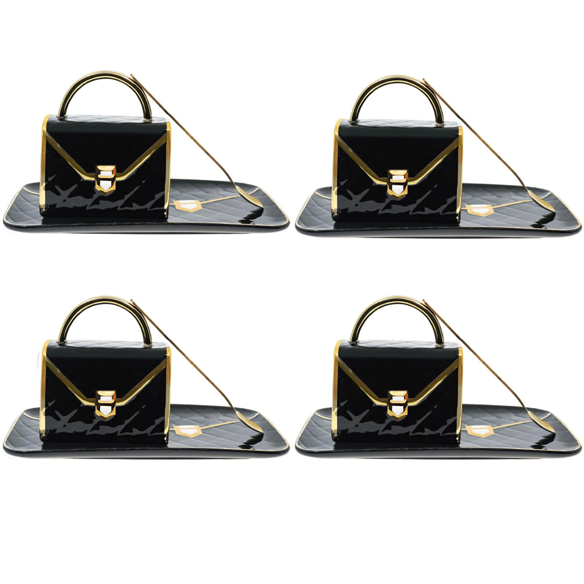 Handbag-Shaped Ceramic Tea & Coffee Mug Set of 4 – Gold Accent, 10 oz