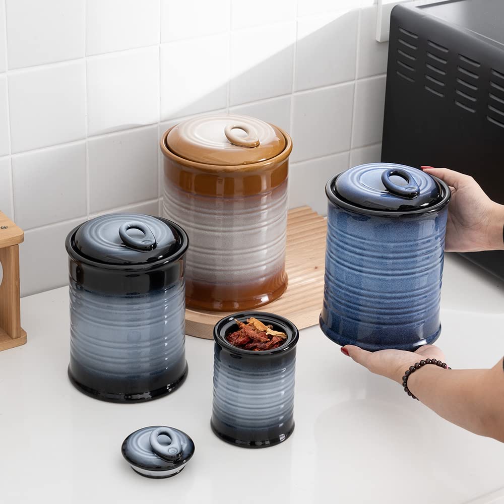 Nihow Blue Ceramic Canister Set of 4 – Airtight Lids, 13/22/47/74 oz, Dishwasher Safe