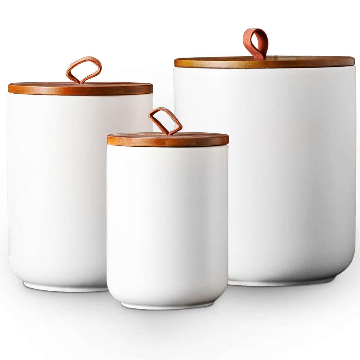 JOJUNO Black Embossed Ceramic Canister Set of 3 – Airtight Bamboo Lids, 30/48/82 oz