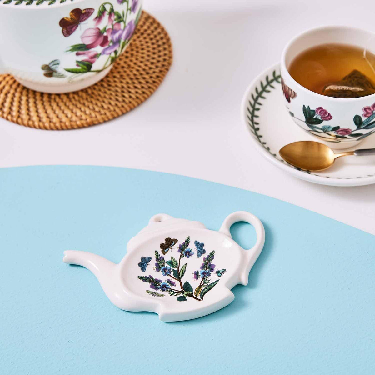 Portmeirion Botanic Garden Spoon Rest – 5.5" Teapot-Shaped, Floral Earthenware, Made in England
