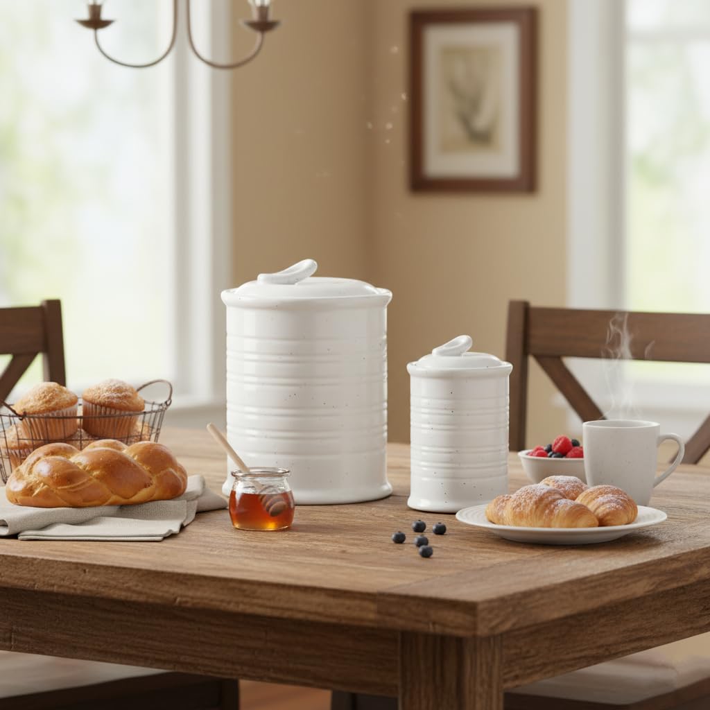 Nihow Blue Ceramic Canister Set of 4 – Airtight Lids, 13/22/47/74 oz, Dishwasher Safe