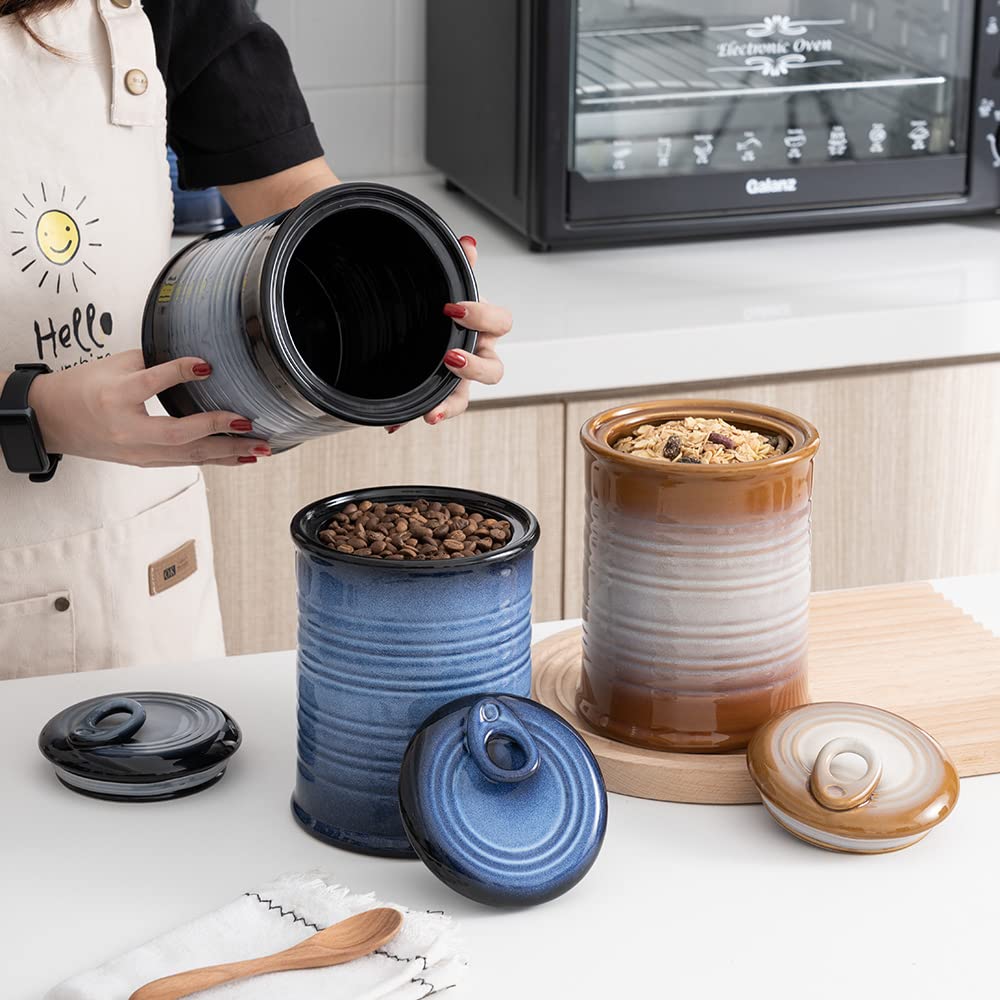 Nihow Blue Ceramic Canister Set of 4 – Airtight Lids, 13/22/47/74 oz, Dishwasher Safe