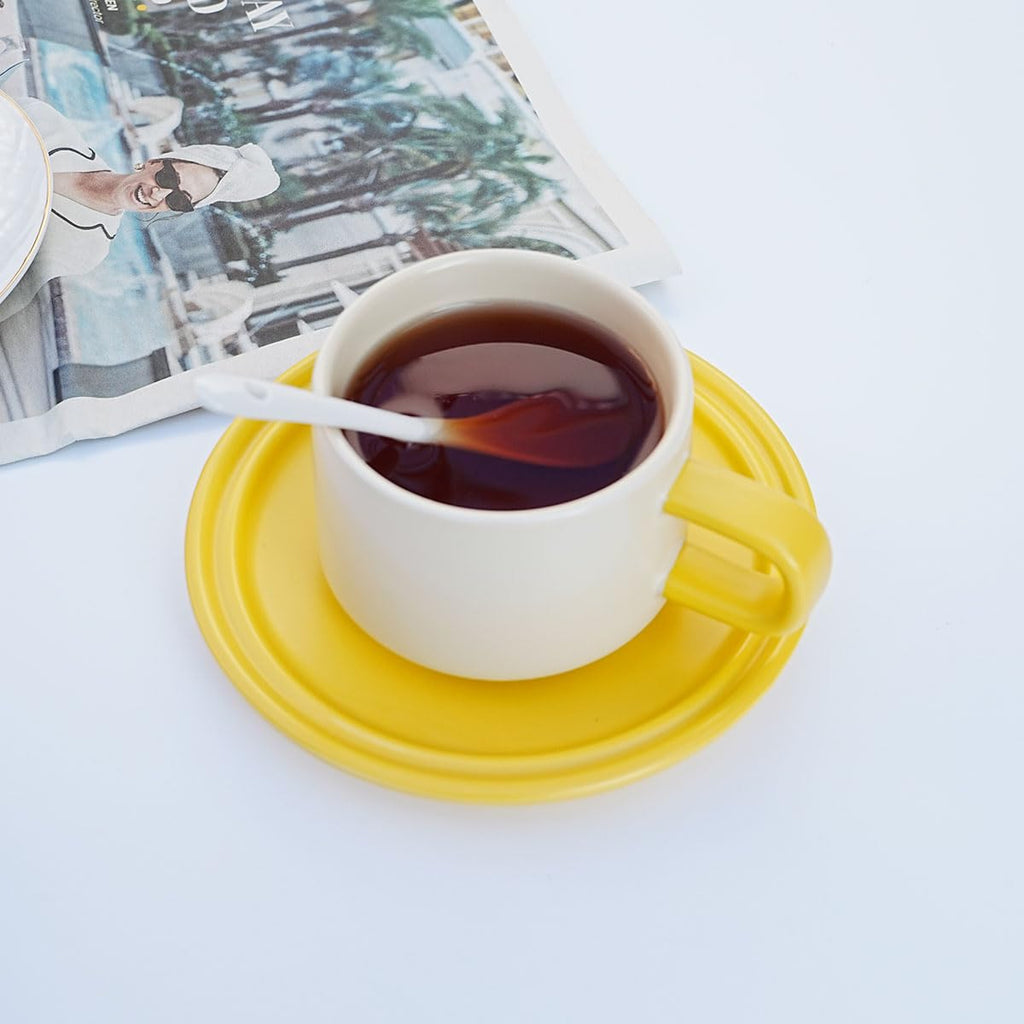 Bone China Floral Tea Cup & Saucer Set with Spoon – 7 oz