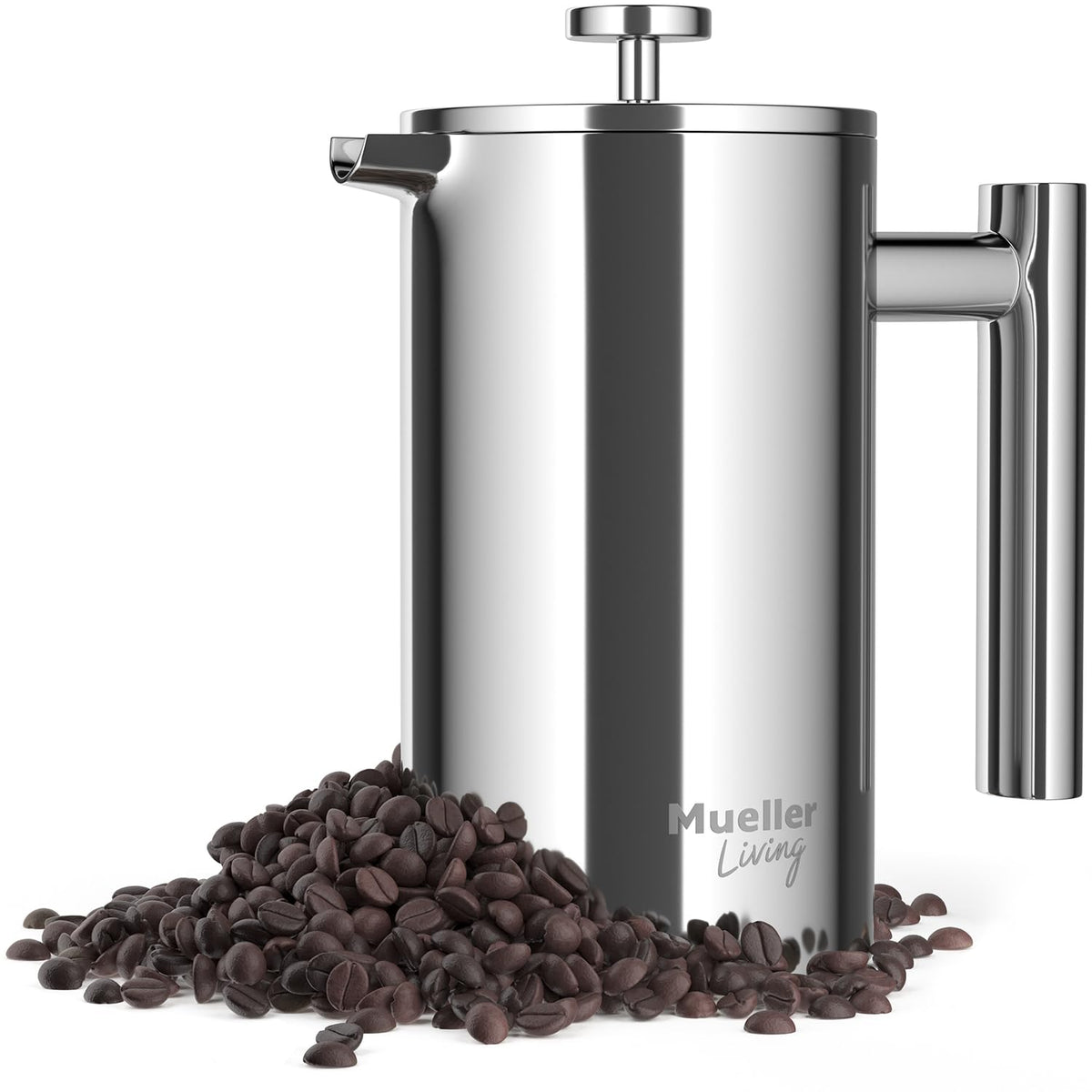 MuellerLiving French Press Coffee Maker – 34oz, Stainless Steel, 4-Filter