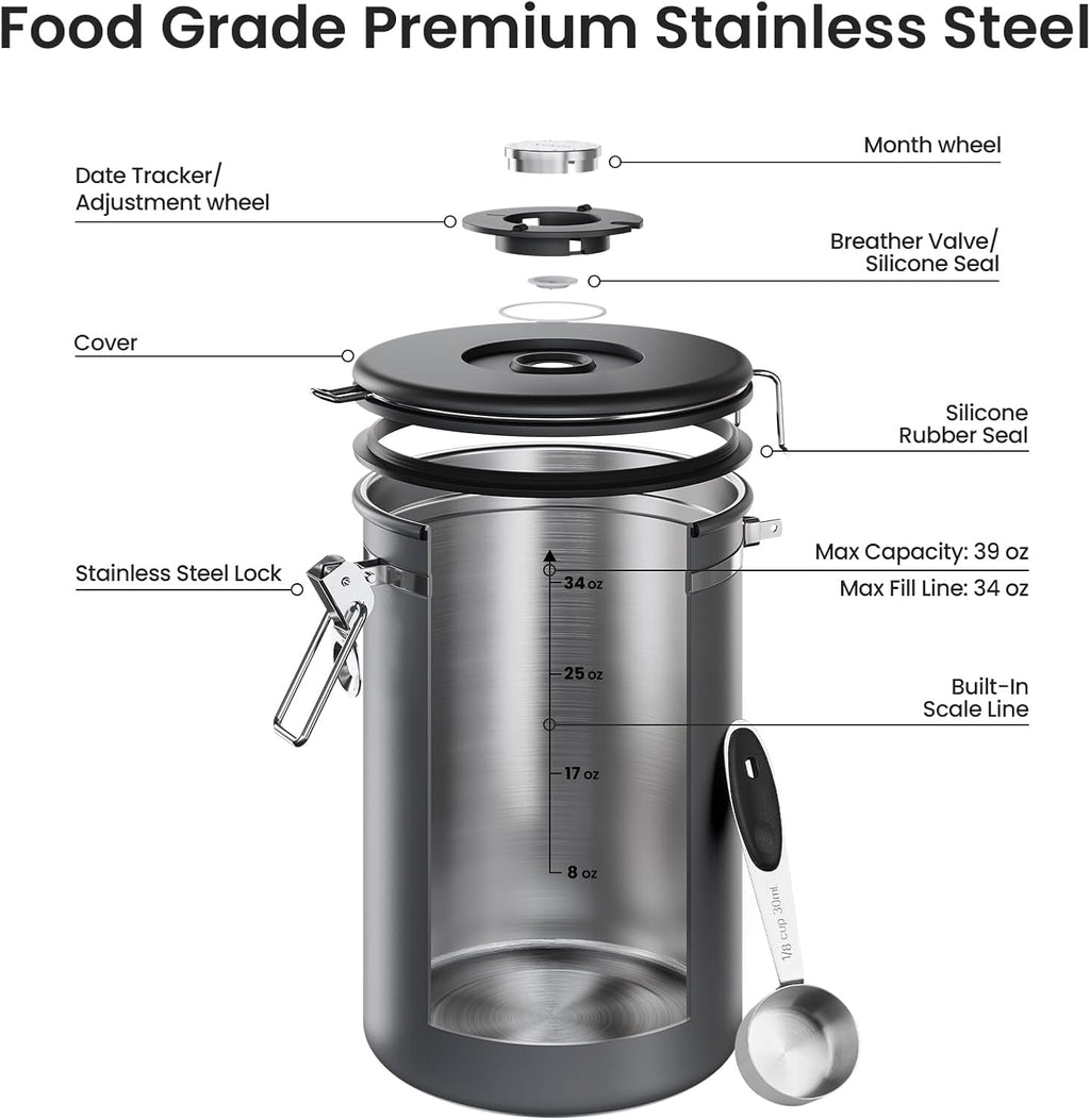 Veken Airtight Coffee Canister 39oz – Gray