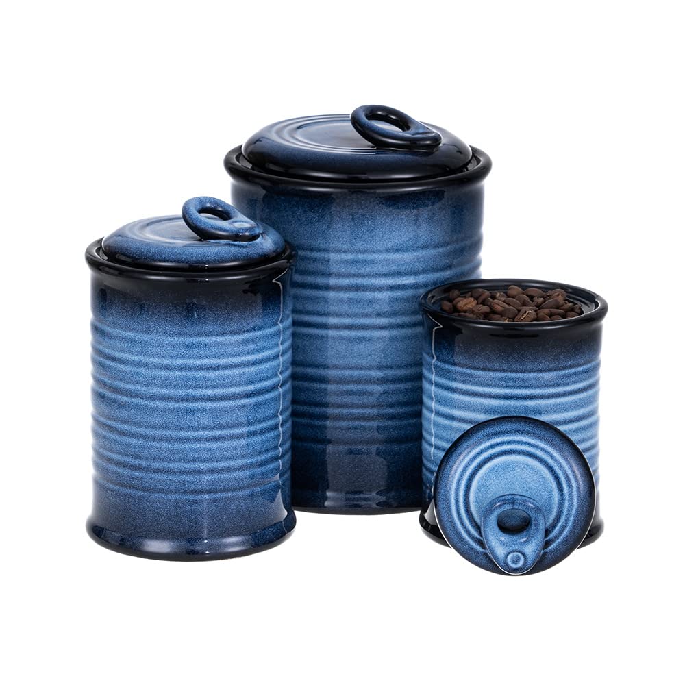 Nihow Blue Ceramic Canister Set of 4 – Airtight Lids, 13/22/47/74 oz, Dishwasher Safe