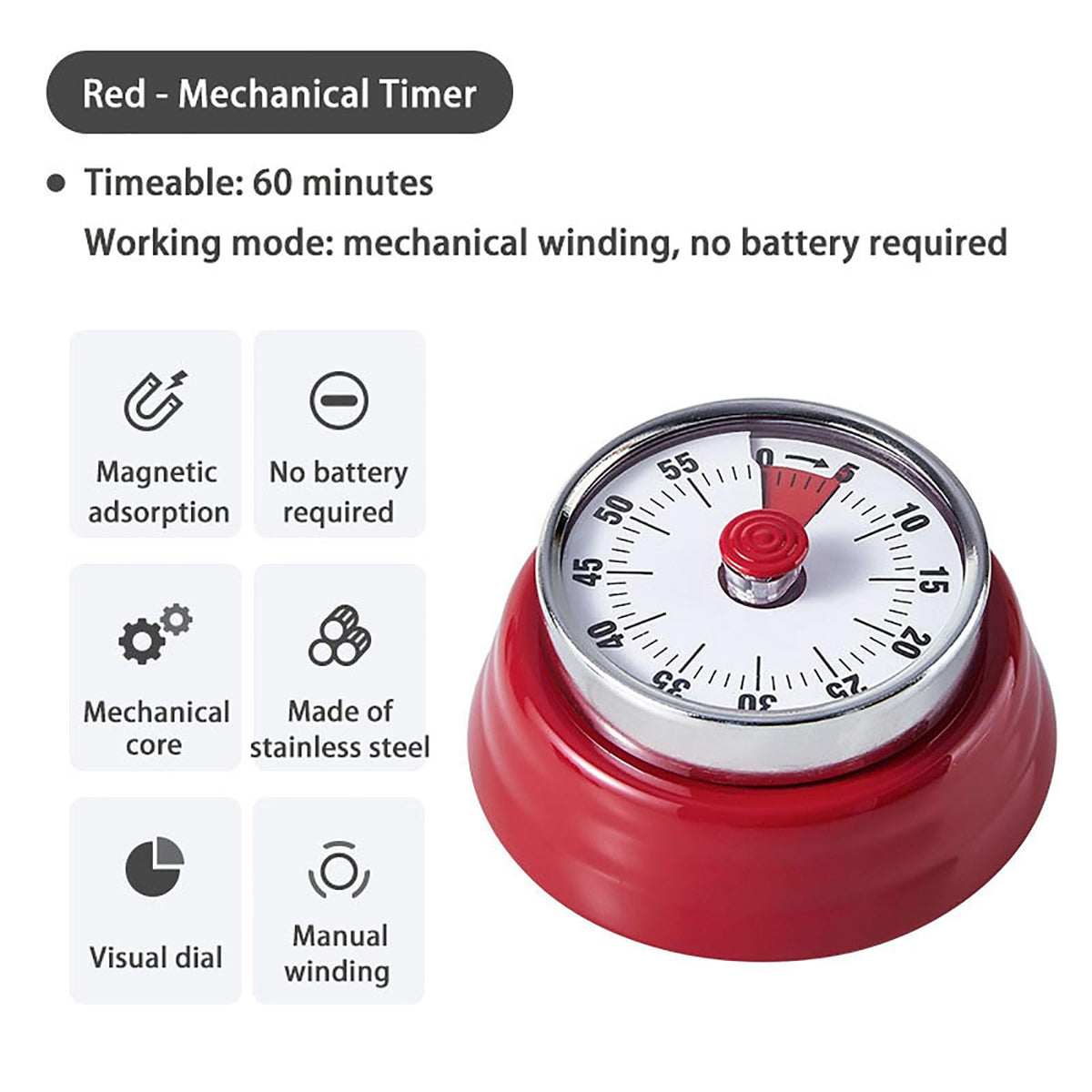 Vintage Stainless Steel Magnetic Kitchen Timer – 60 Min