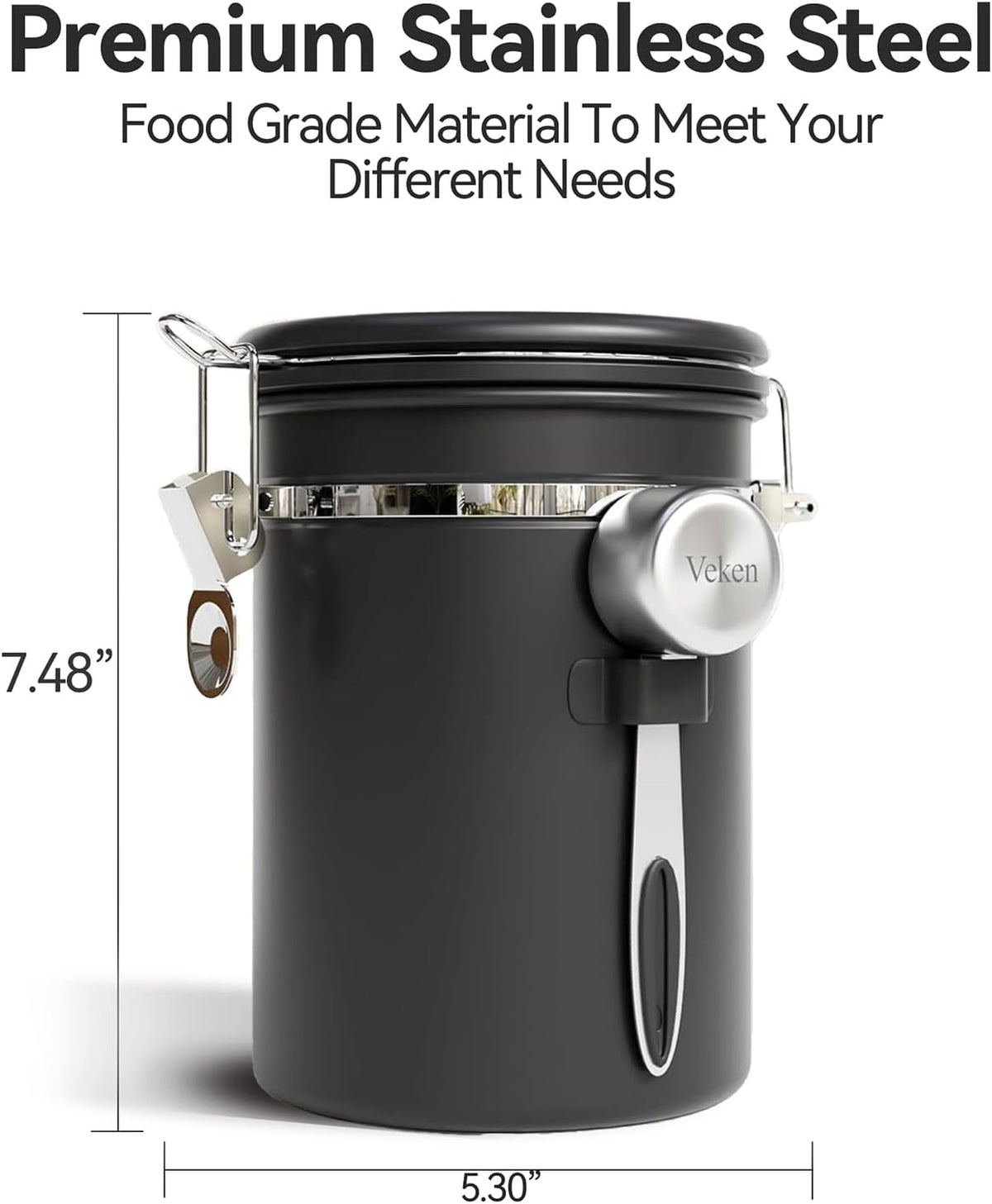 Veken Airtight Coffee Canister with Window 22oz – Black
