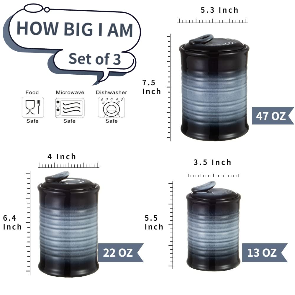 Nihow Blue Ceramic Canister Set of 4 – Airtight Lids, 13/22/47/74 oz, Dishwasher Safe