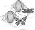 Tea Ball Infuser Set of 2 with Dragonfly & Butterfly Charms – Stainless Steel, Loose Leaf