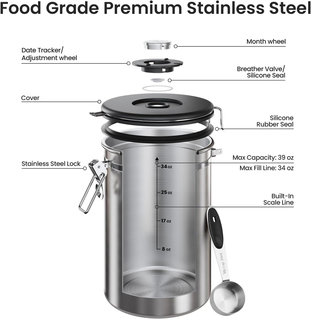 Veken Airtight Coffee Canister 39oz – Gray