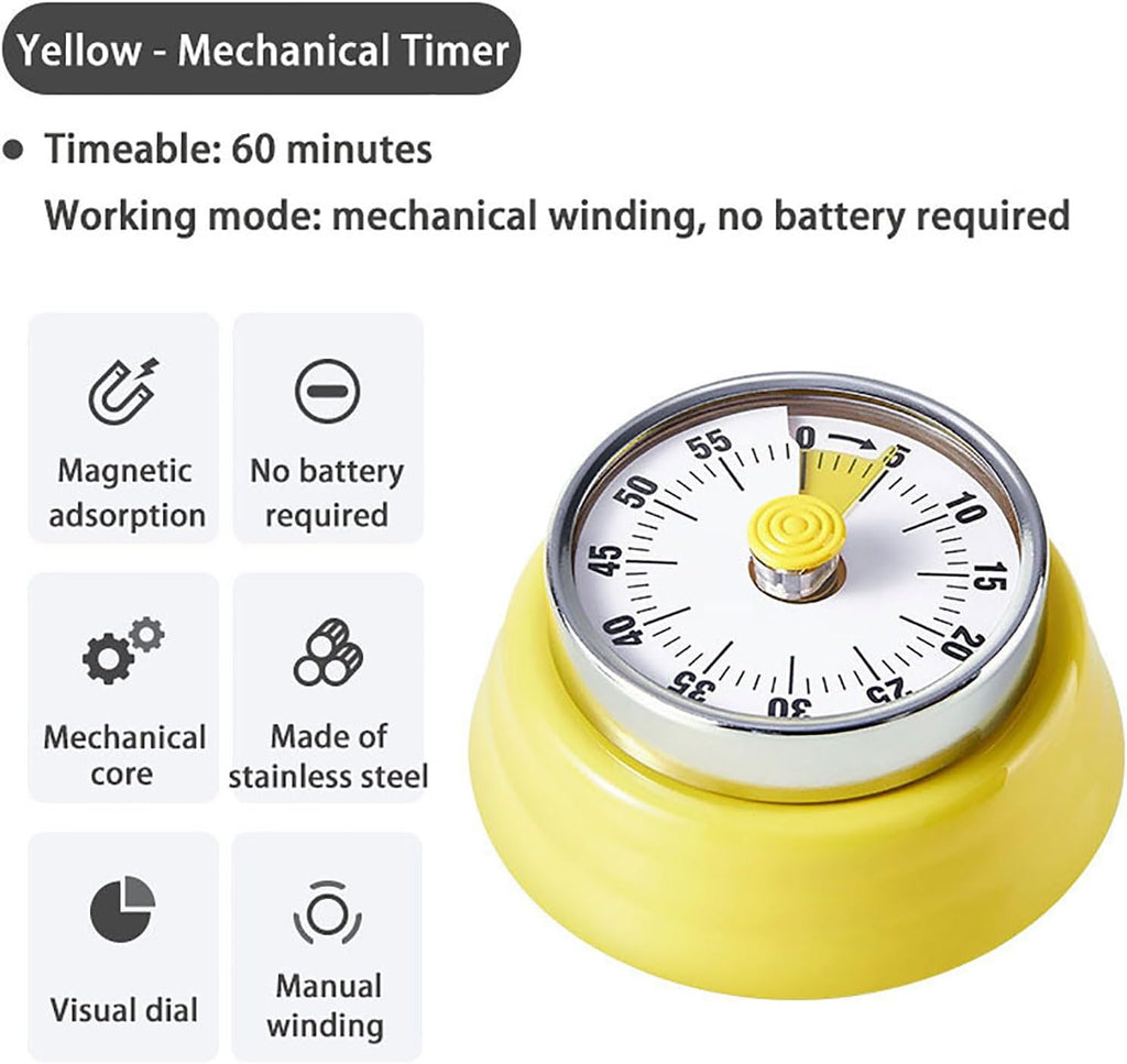 Vintage Stainless Steel Magnetic Kitchen Timer – 60 Min
