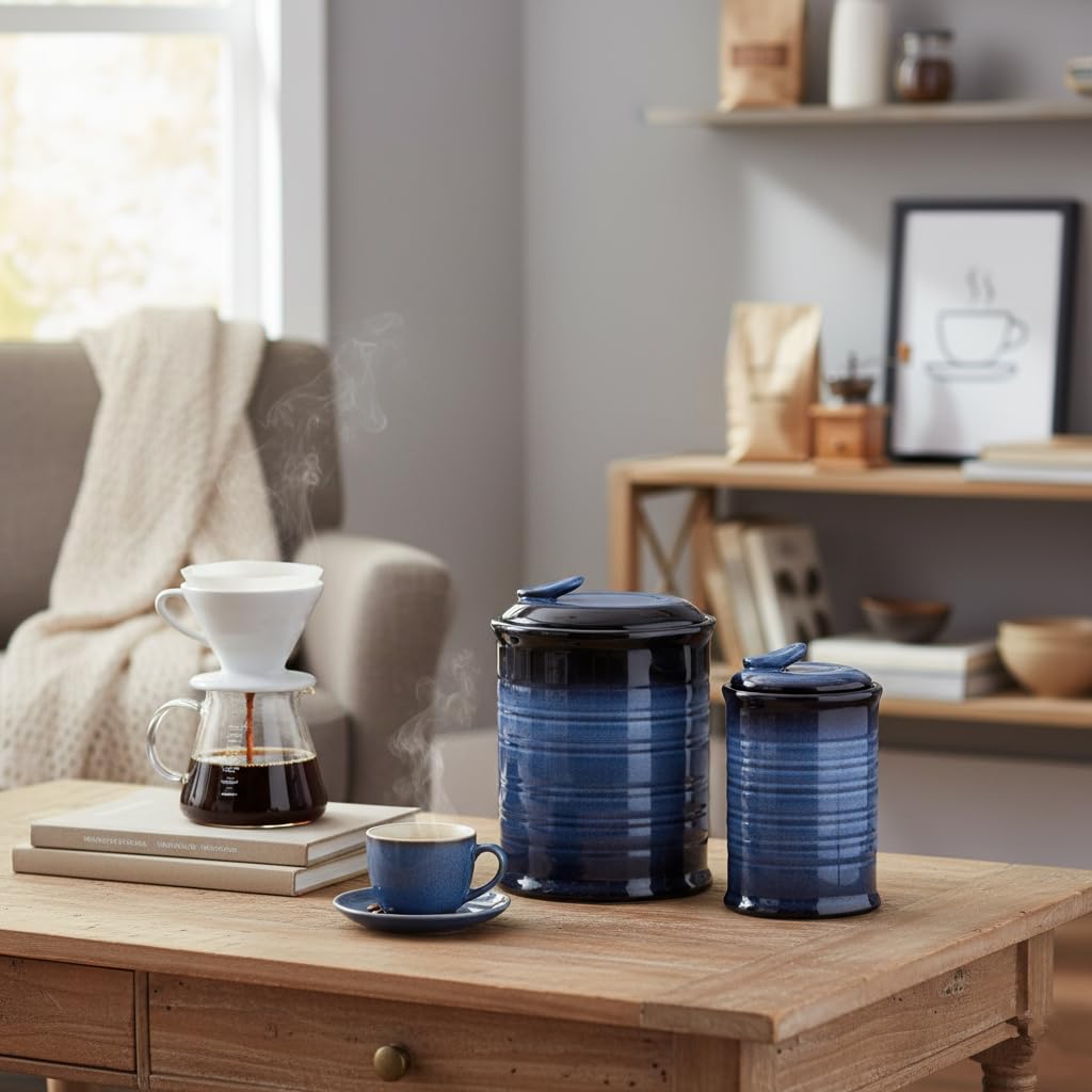 Nihow Blue Ceramic Canister Set of 4 – Airtight Lids, 13/22/47/74 oz, Dishwasher Safe