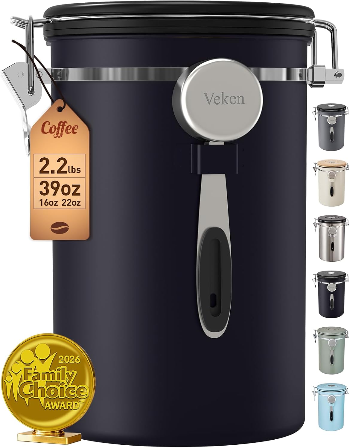 Veken Airtight Coffee Canister 39oz – Gray