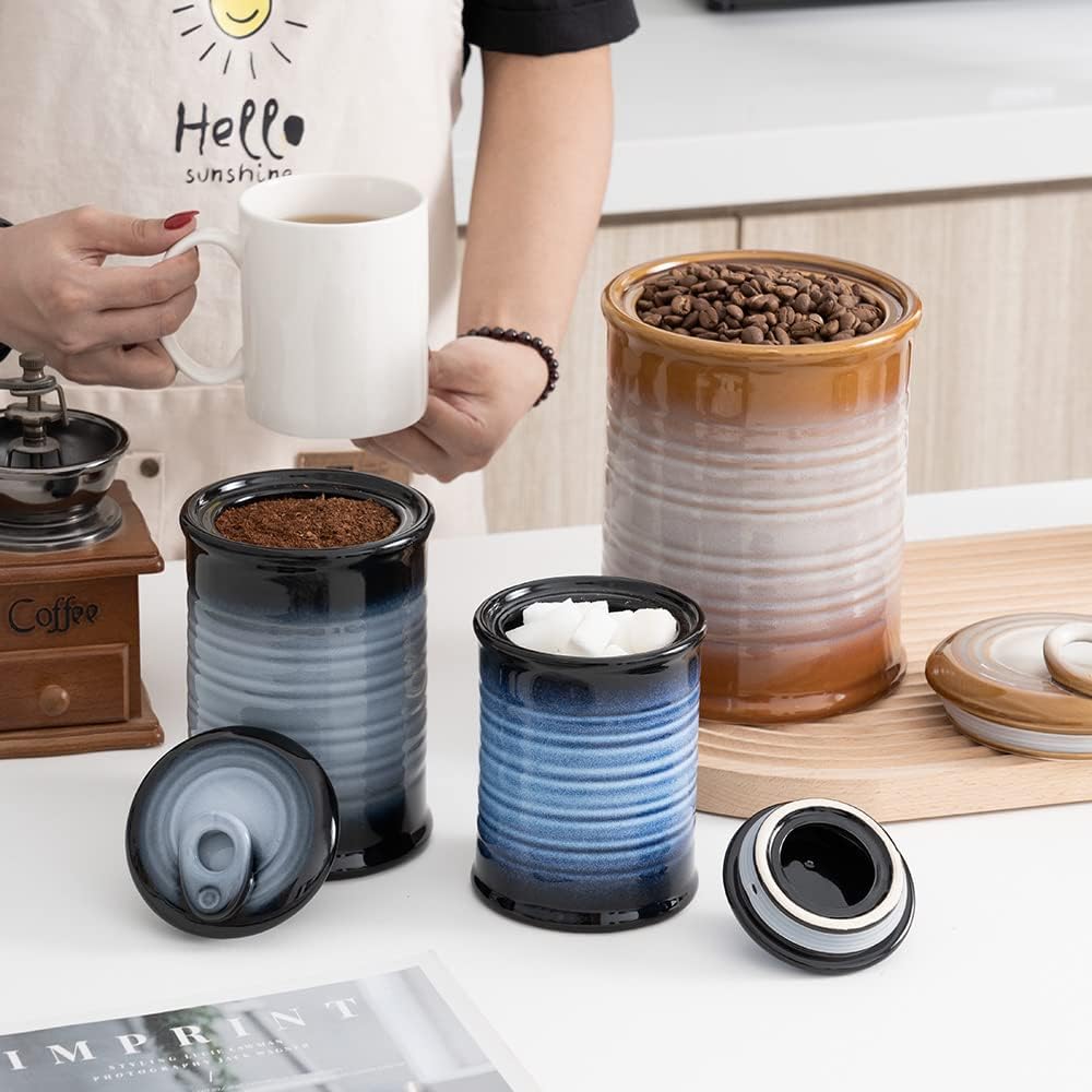 Nihow Blue Ceramic Canister Set of 4 – Airtight Lids, 13/22/47/74 oz, Dishwasher Safe