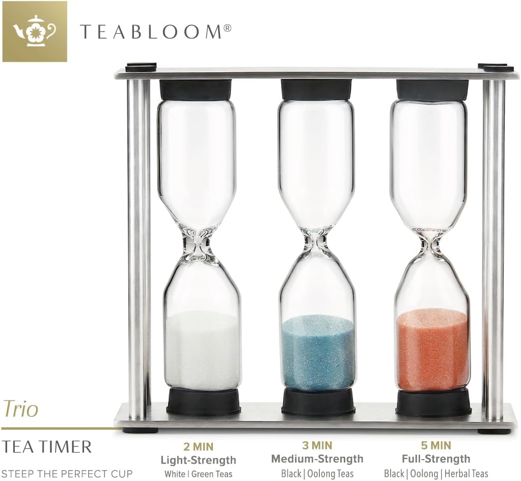 Teabloom 3-Setting Tea Timer – 2, 3 & 5 Minute Hourglass