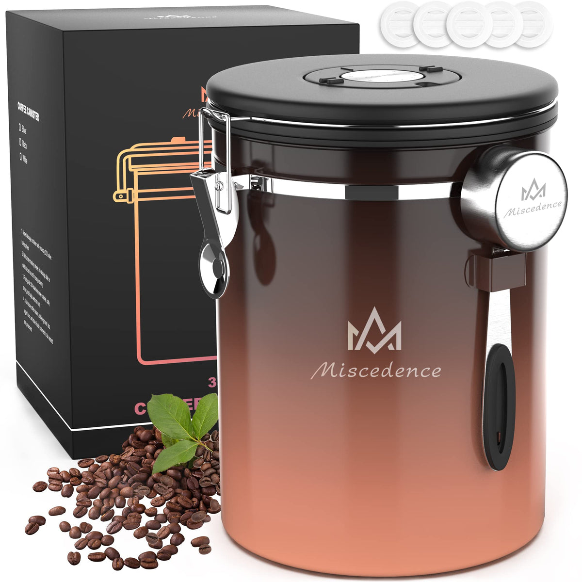 38 oz Stainless Steel Coffee Canister with Date Tracker & CO2 Valve – Mint Green, Airtight