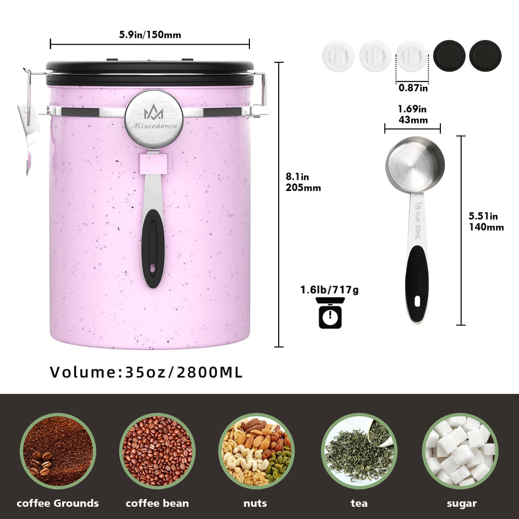 38 oz Stainless Steel Coffee Canister with Date Tracker & CO2 Valve – Mint Green, Airtight