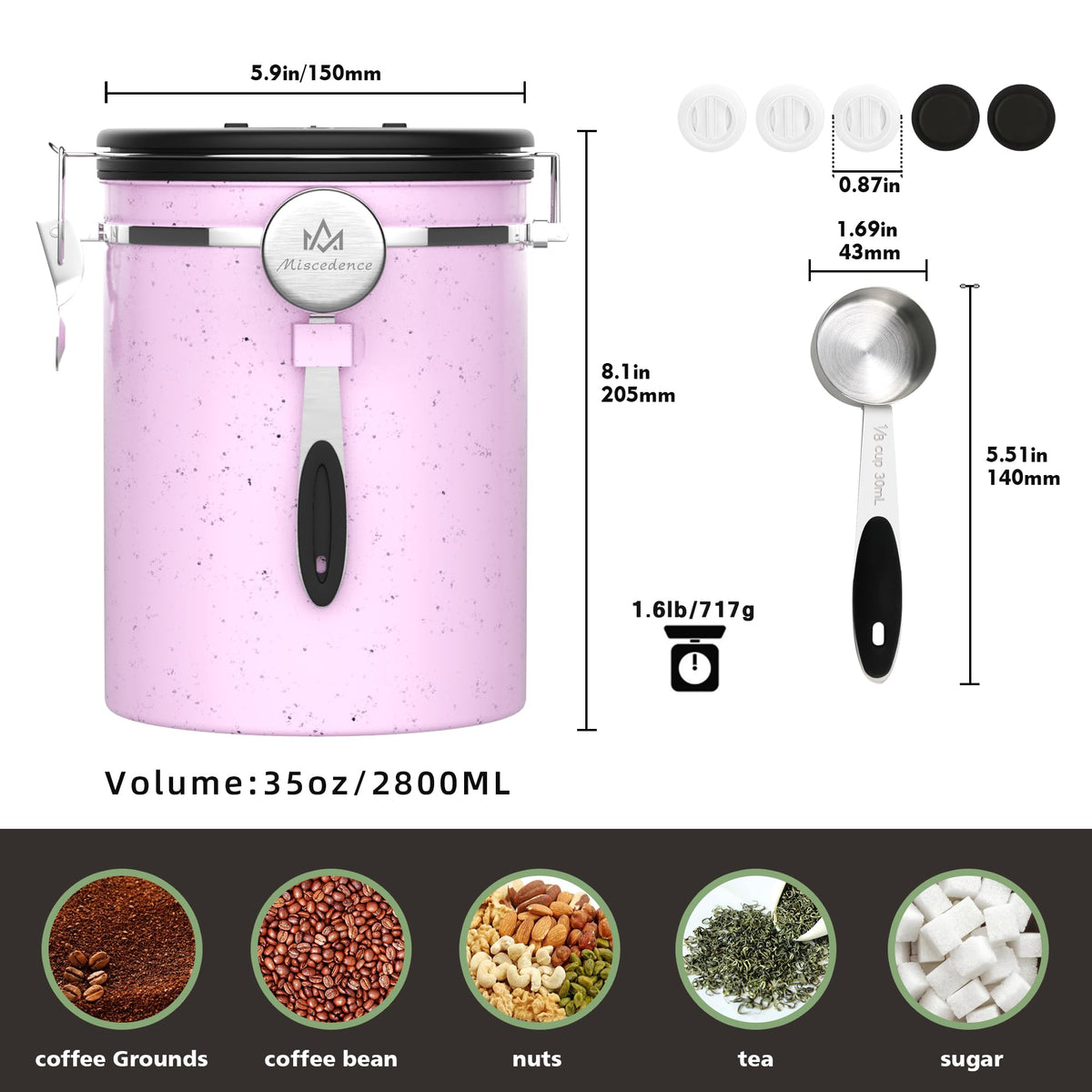 38 oz Stainless Steel Coffee Canister with Date Tracker & CO2 Valve – Mint Green, Airtight