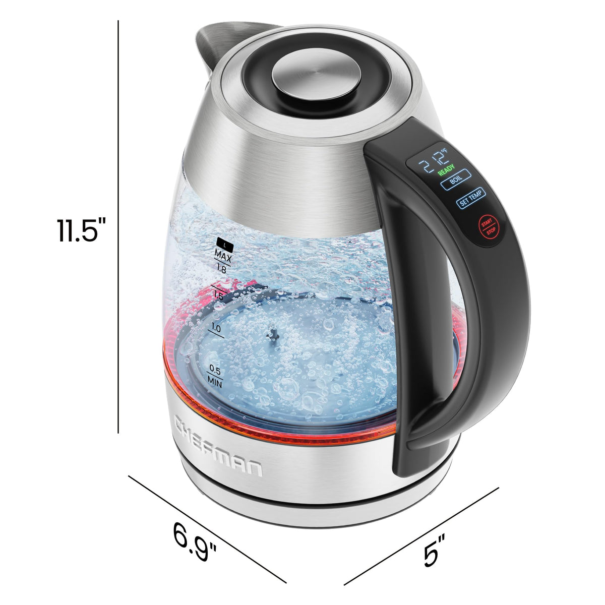 Chefman 1.2L Glass Electric Tea Kettle with Infuser