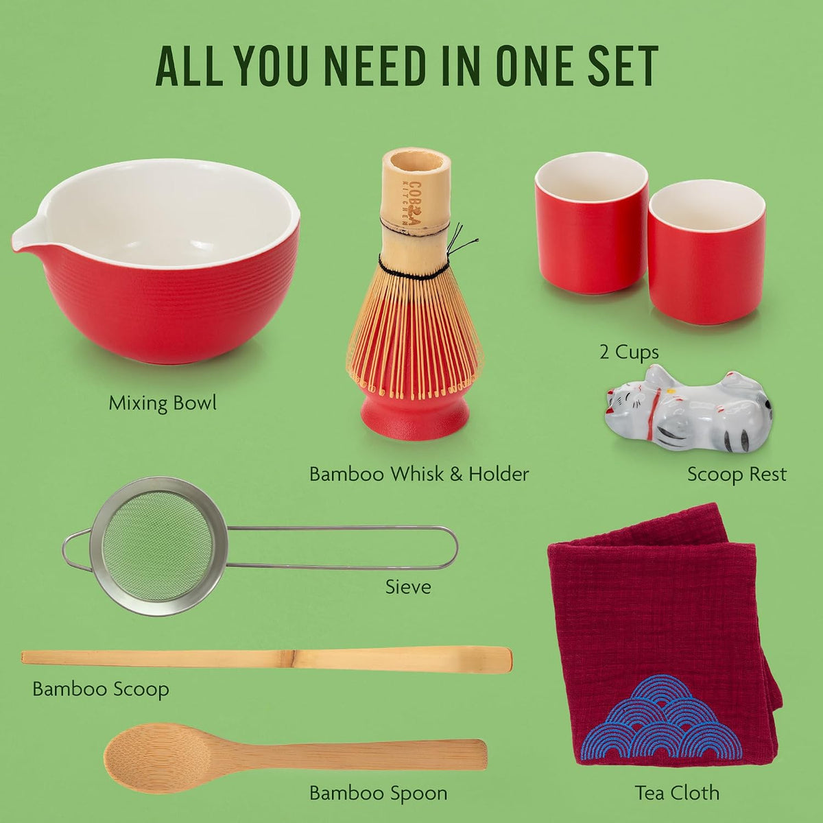 Lucky Red Matcha Tea Set – 8-Piece Japanese Ceremony Kit