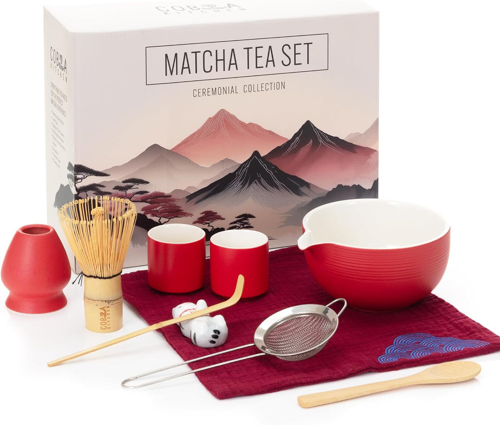 Lucky Red Matcha Tea Set – 8-Piece Japanese Ceremony Kit