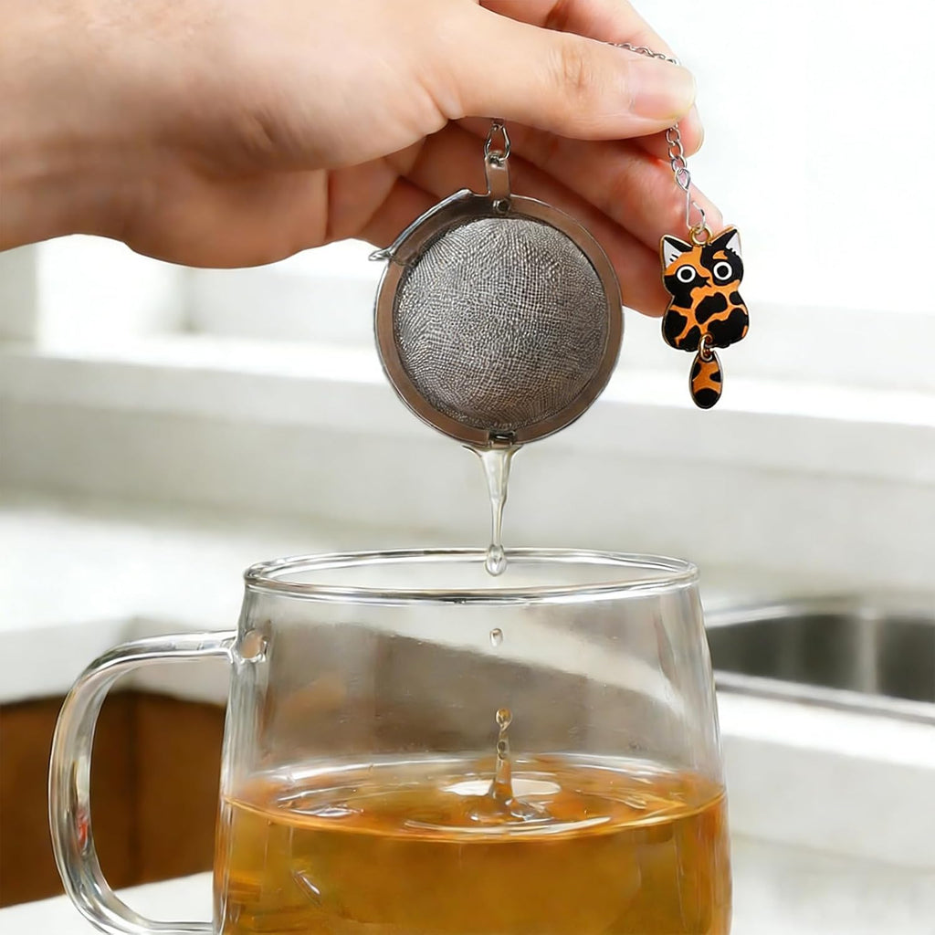 Cat Charm Tea Infuser Set of 2 – Stainless Steel, Moving Tail, Ragdoll & Tortoiseshell