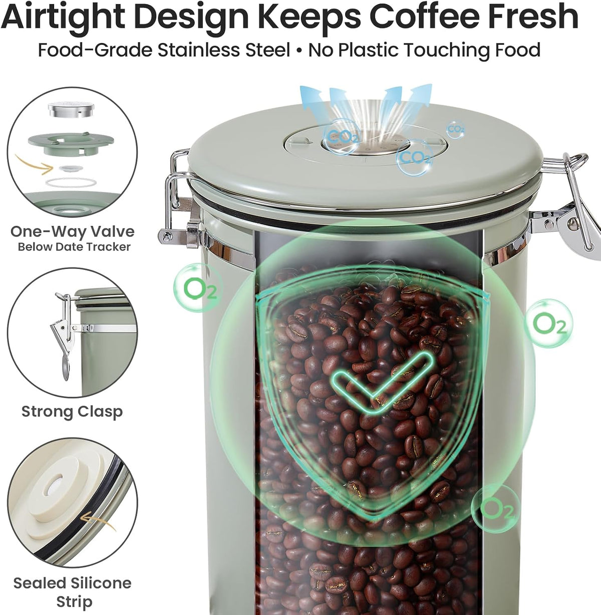 Veken Airtight Coffee Canister 39oz – Gray