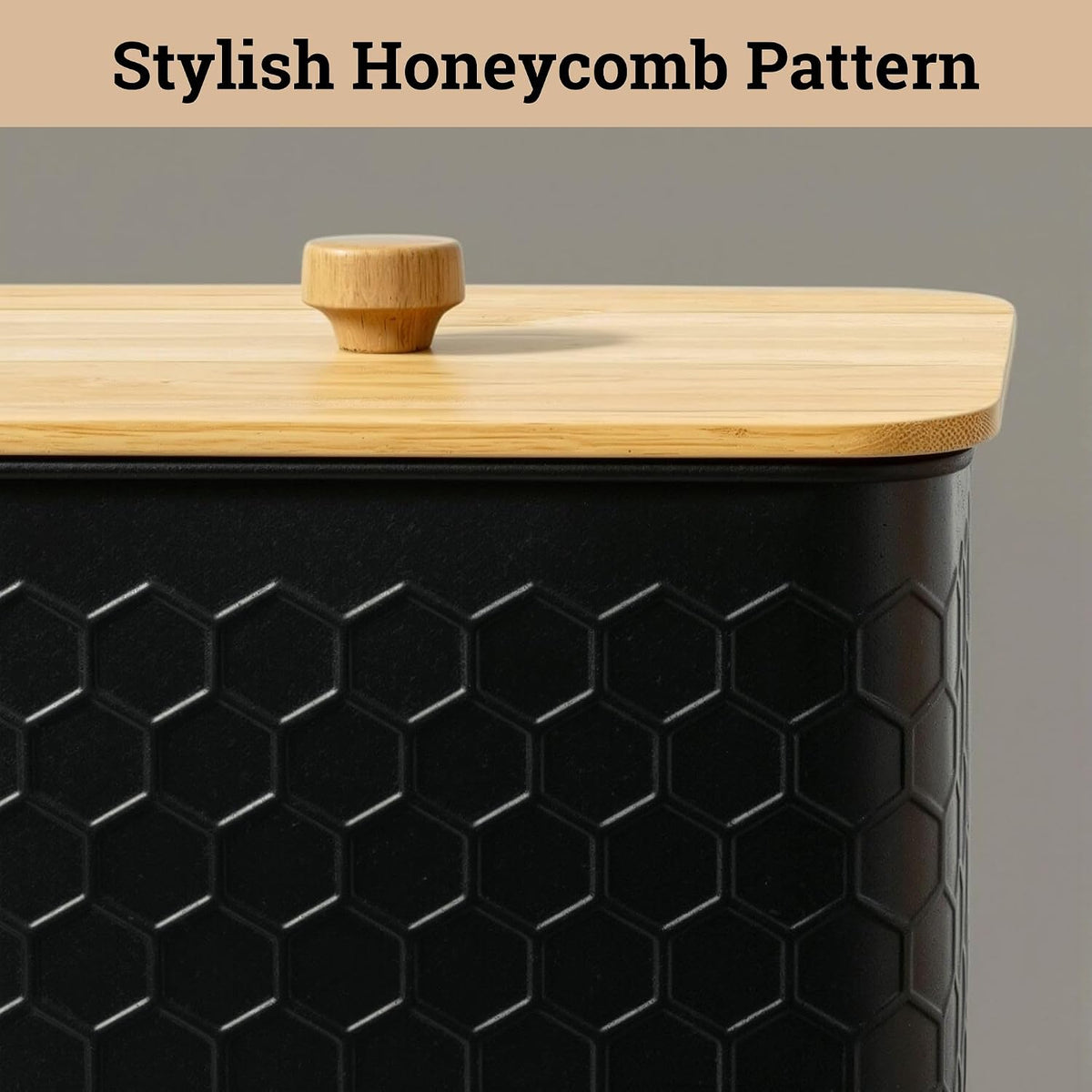 Honeycomb Metal Kitchen Canister Set of 4 – Airtight Bamboo Lids, Matte Black, 1.25–6.5 qt
