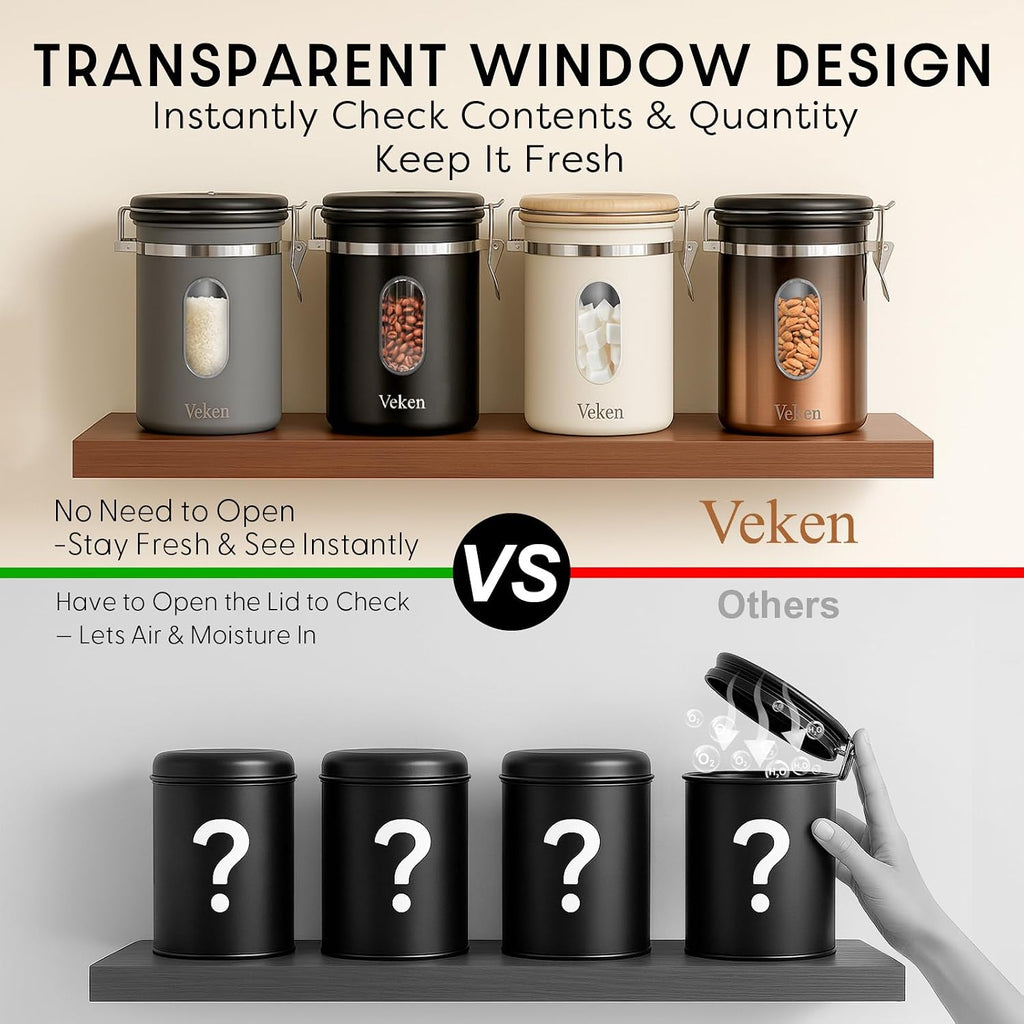 Veken Airtight Coffee Canister with Window 22oz – Black