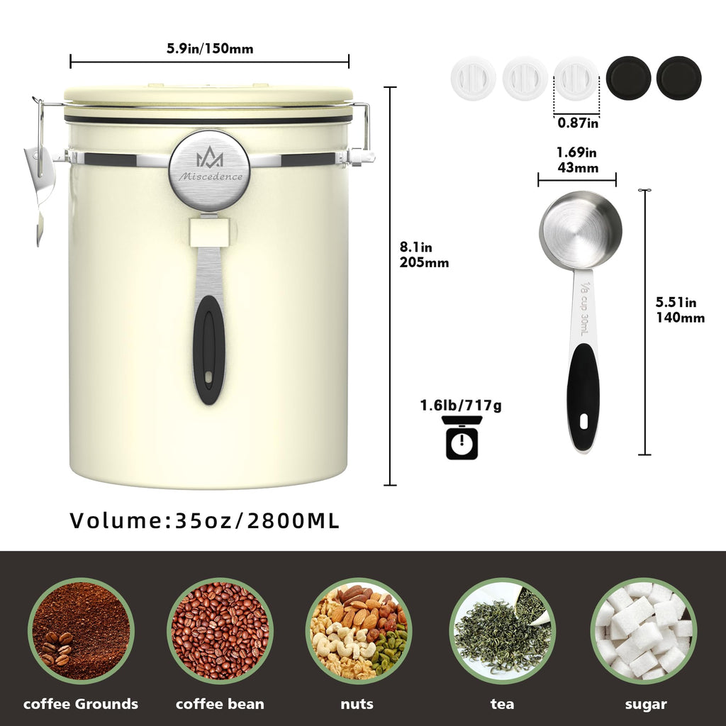 38 oz Stainless Steel Coffee Canister with Date Tracker & CO2 Valve – Mint Green, Airtight