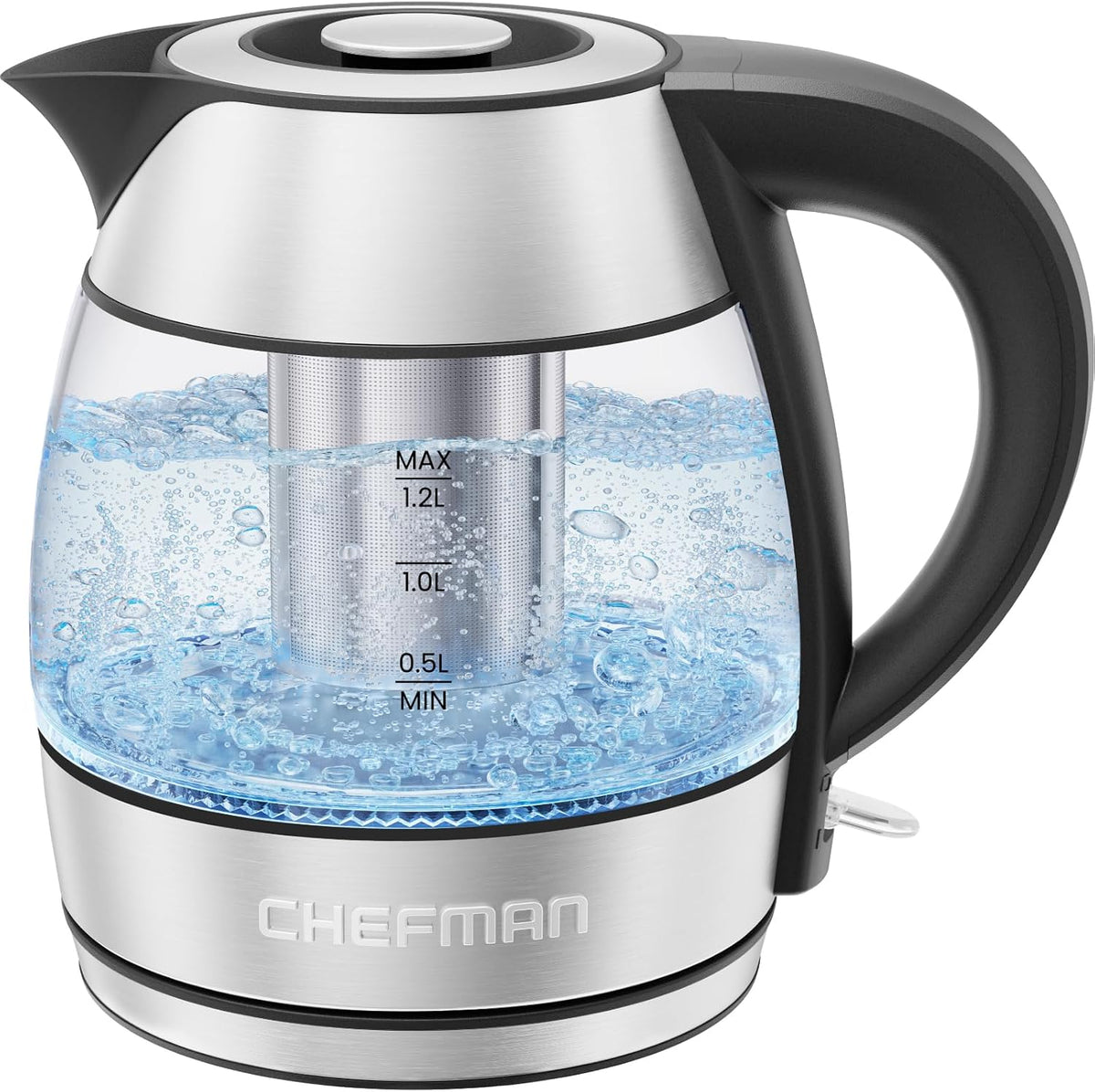 Chefman 1.2L Glass Electric Tea Kettle with Infuser