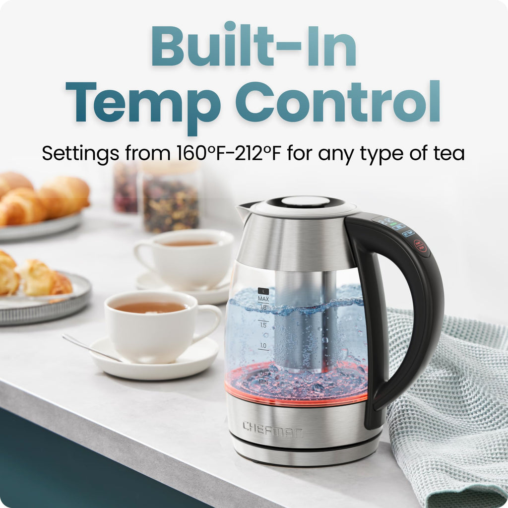 Chefman 1.2L Glass Electric Tea Kettle with Infuser