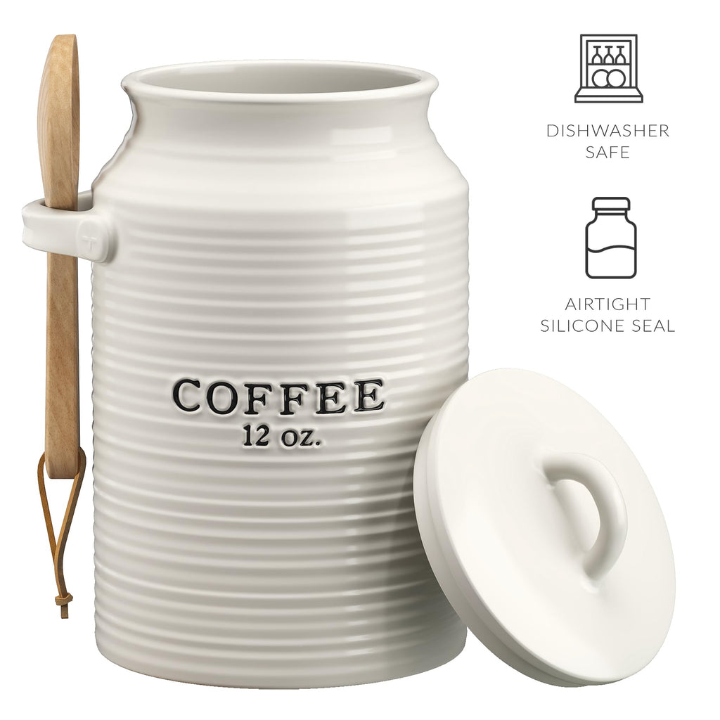 Barnyard Designs Ceramic Kitchen Canister Set of 3 – White Farmhouse, Coffee/Sugar/Tea, Airtight